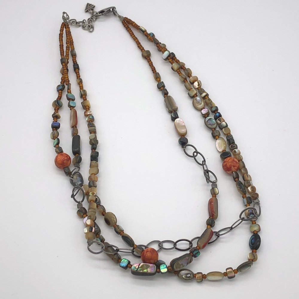 Silpada “Fiesta Fun” Coral Abalone 3 Strand Neck.